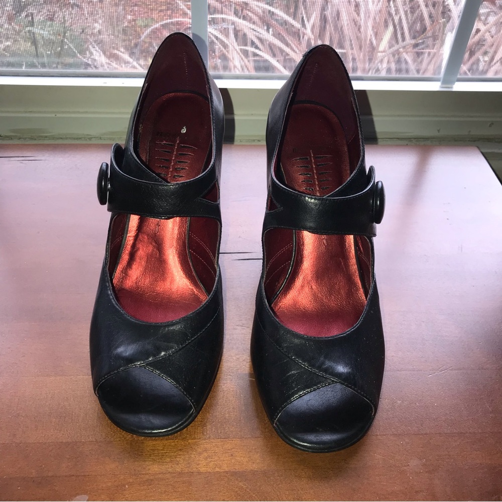 Bronx Black Leather Peep Toe Heels Sz 9